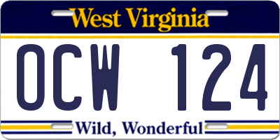 WV license plate OCW124