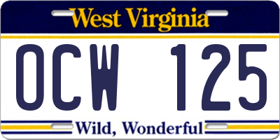 WV license plate OCW125