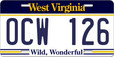 WV license plate OCW126