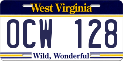 WV license plate OCW128