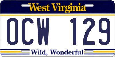 WV license plate OCW129