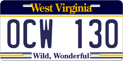WV license plate OCW130