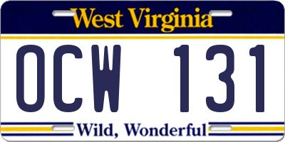 WV license plate OCW131