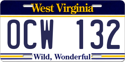 WV license plate OCW132