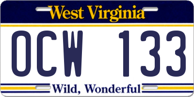 WV license plate OCW133