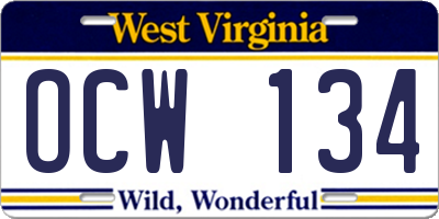 WV license plate OCW134