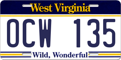 WV license plate OCW135