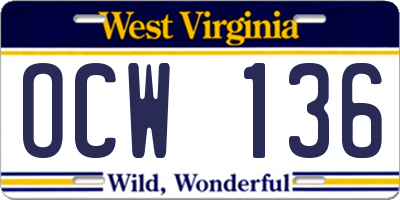 WV license plate OCW136