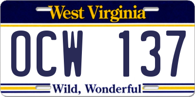 WV license plate OCW137