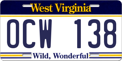 WV license plate OCW138