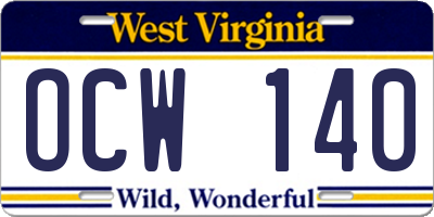 WV license plate OCW140
