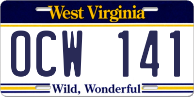 WV license plate OCW141