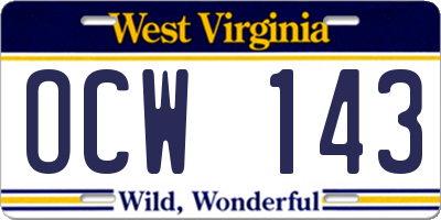 WV license plate OCW143
