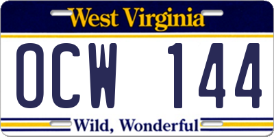 WV license plate OCW144