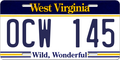 WV license plate OCW145