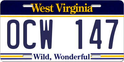 WV license plate OCW147