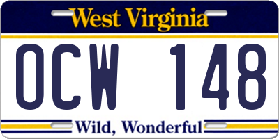 WV license plate OCW148