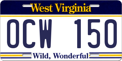 WV license plate OCW150