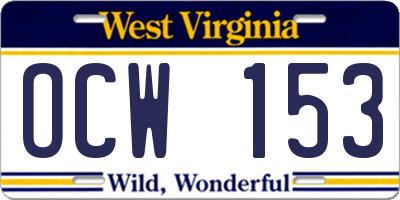 WV license plate OCW153
