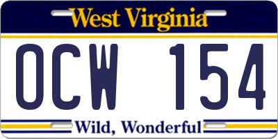 WV license plate OCW154