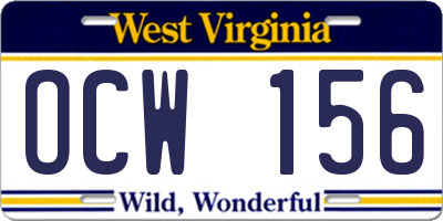 WV license plate OCW156