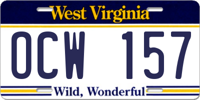 WV license plate OCW157