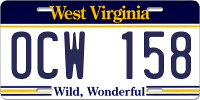 WV license plate OCW158