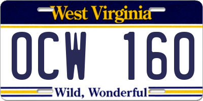 WV license plate OCW160