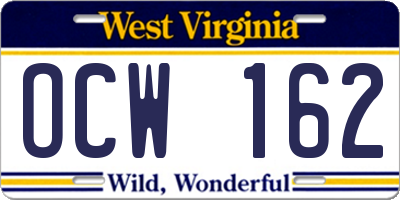 WV license plate OCW162