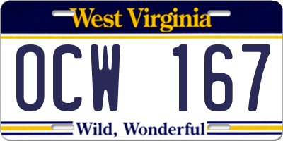 WV license plate OCW167