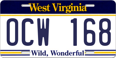 WV license plate OCW168