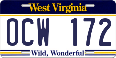 WV license plate OCW172
