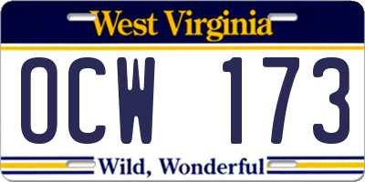WV license plate OCW173