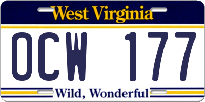 WV license plate OCW177