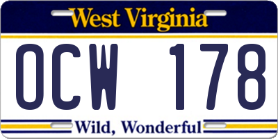 WV license plate OCW178