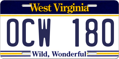 WV license plate OCW180