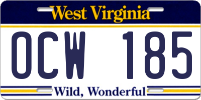 WV license plate OCW185