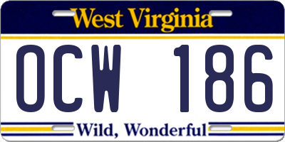 WV license plate OCW186