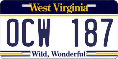 WV license plate OCW187