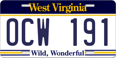 WV license plate OCW191