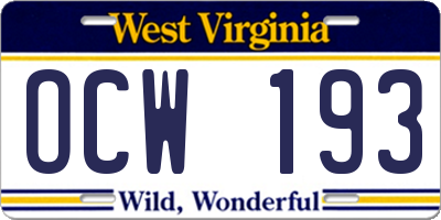 WV license plate OCW193