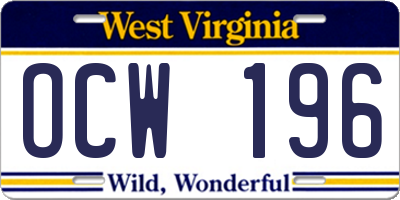 WV license plate OCW196
