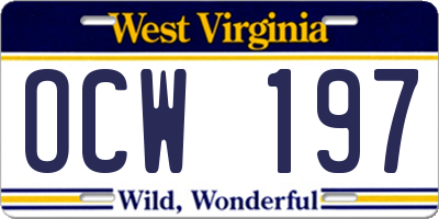 WV license plate OCW197