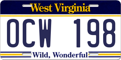 WV license plate OCW198
