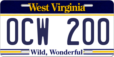 WV license plate OCW200