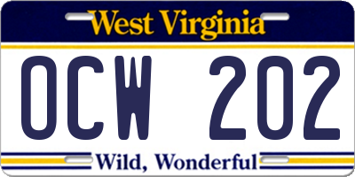 WV license plate OCW202