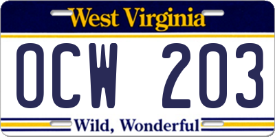 WV license plate OCW203