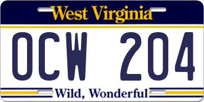 WV license plate OCW204