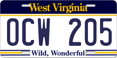 WV license plate OCW205