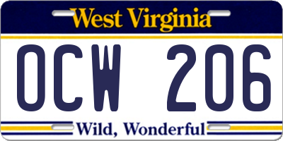 WV license plate OCW206